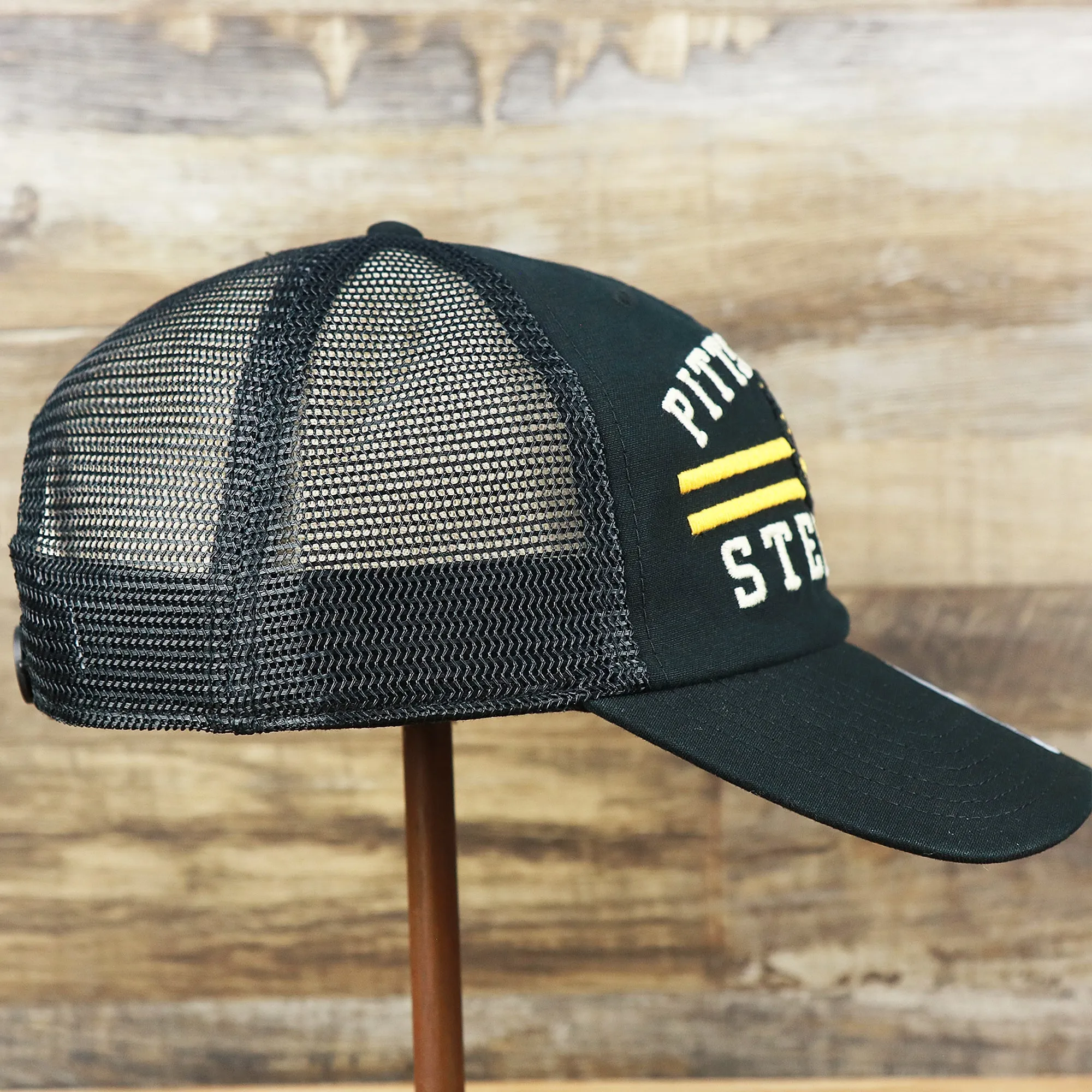 Throwback Pittsburgh Steelers Legacy Logo Highpoint Mesh Back Dad Hat | Mesh Back Black Dad Hat