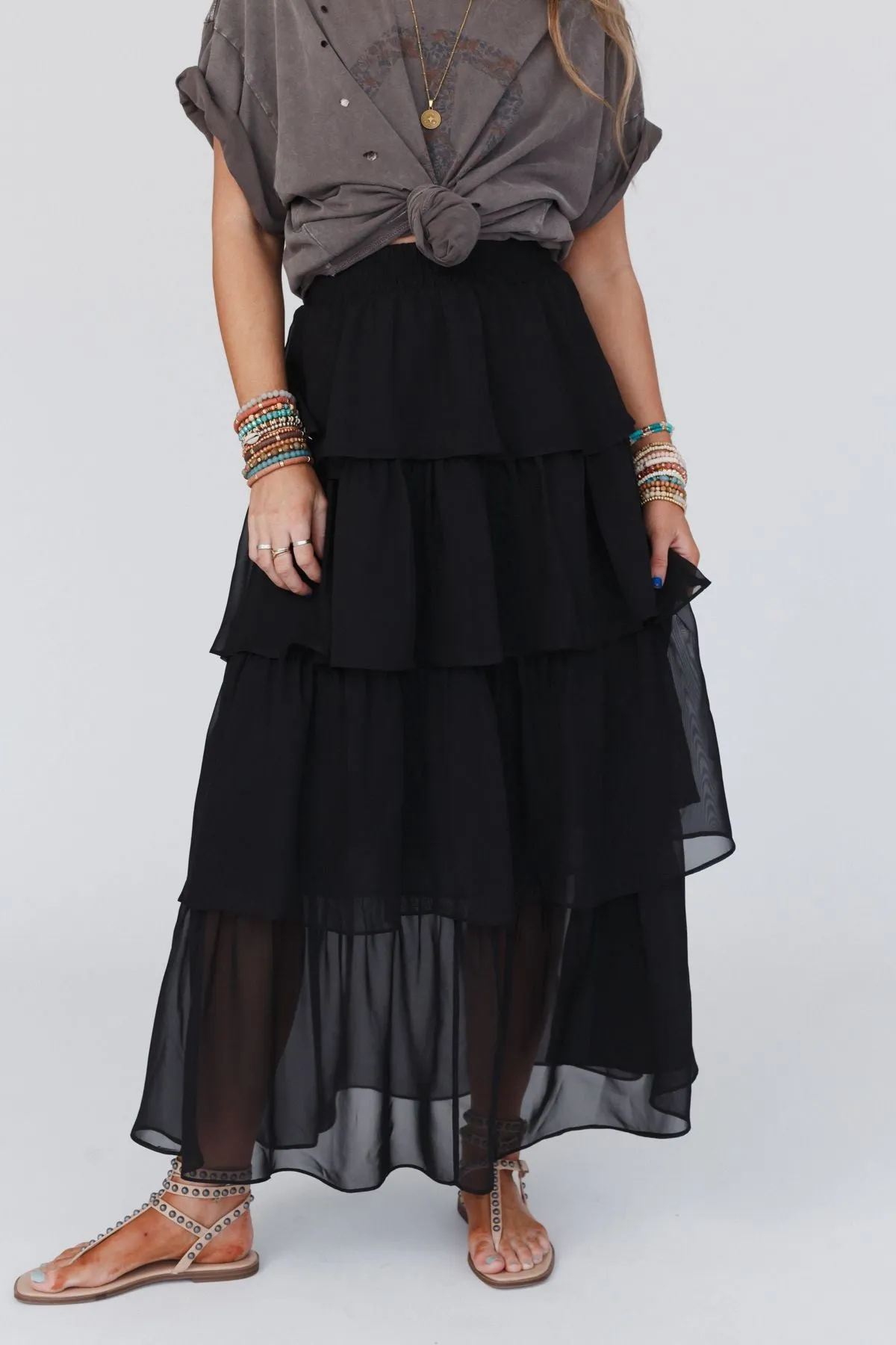 Tiers Of Joy Ruffle Maxi Skirt - Black