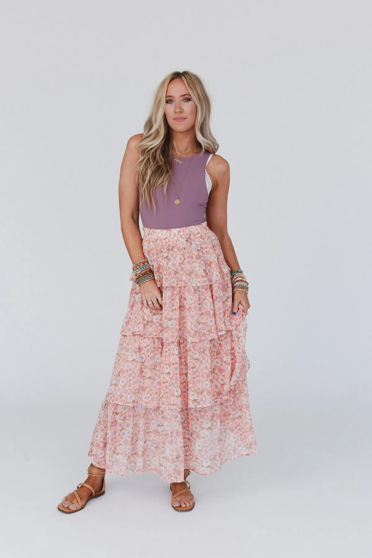 Tiers Of Joy Ruffle Maxi Skirt - Pink