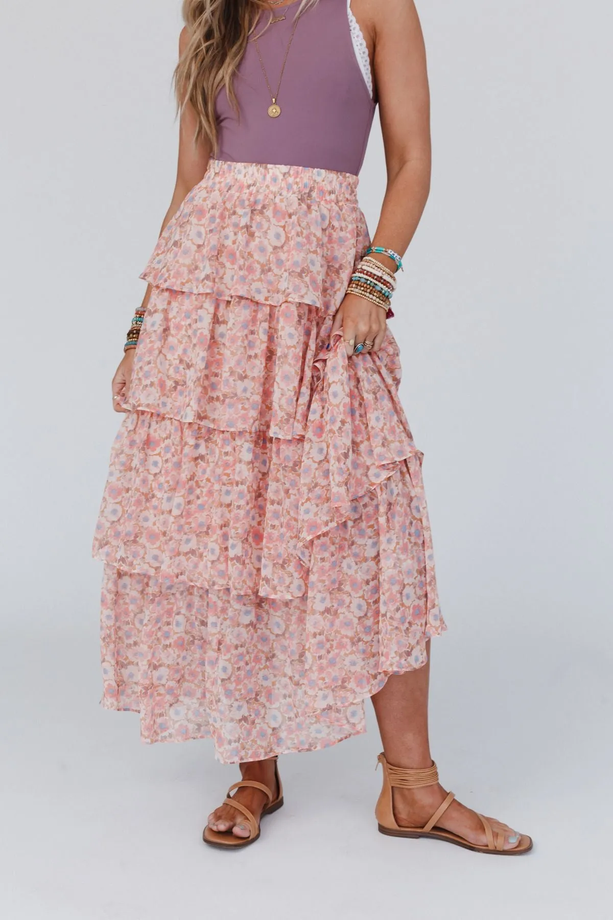 Tiers Of Joy Ruffle Maxi Skirt - Pink