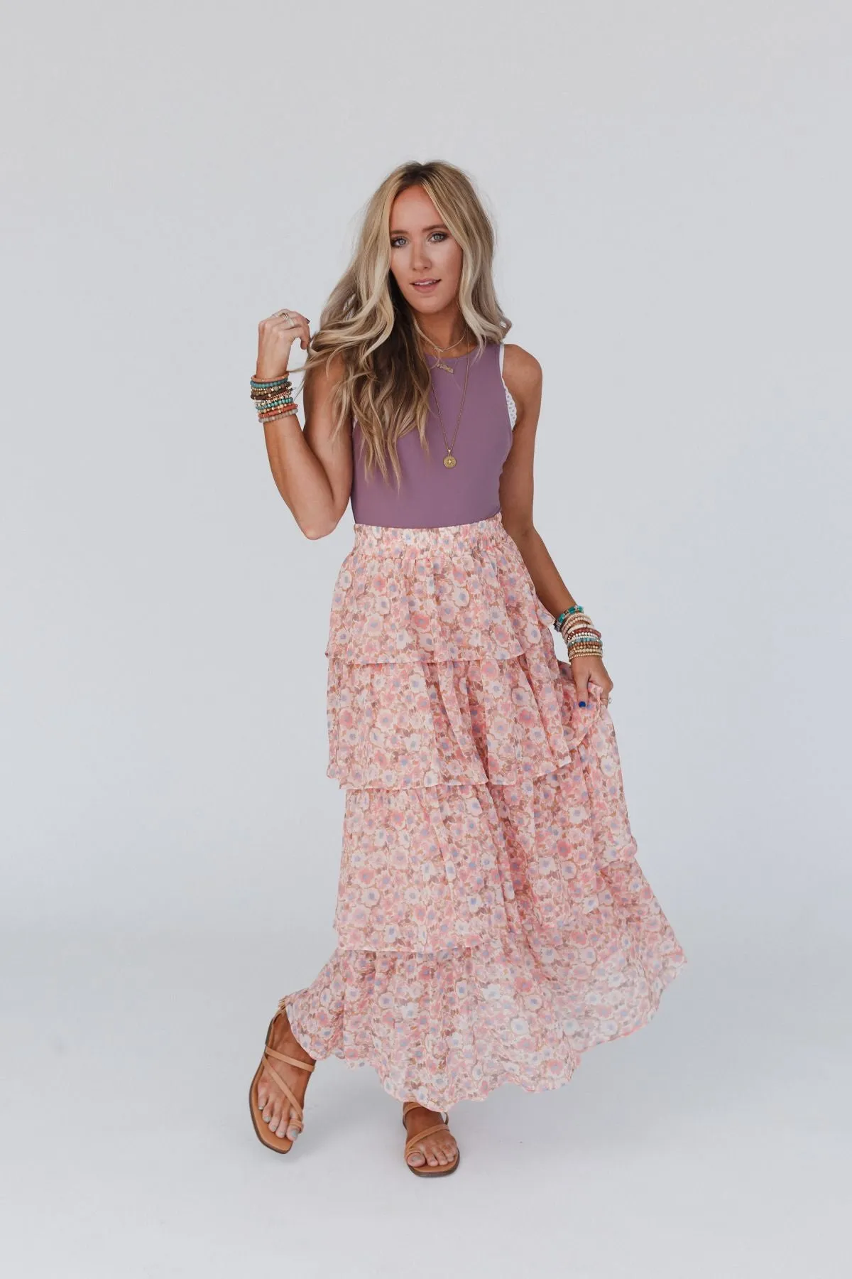 Tiers Of Joy Ruffle Maxi Skirt - Pink