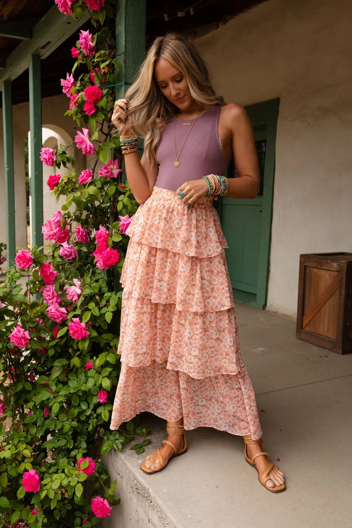 Tiers Of Joy Ruffle Maxi Skirt - Pink