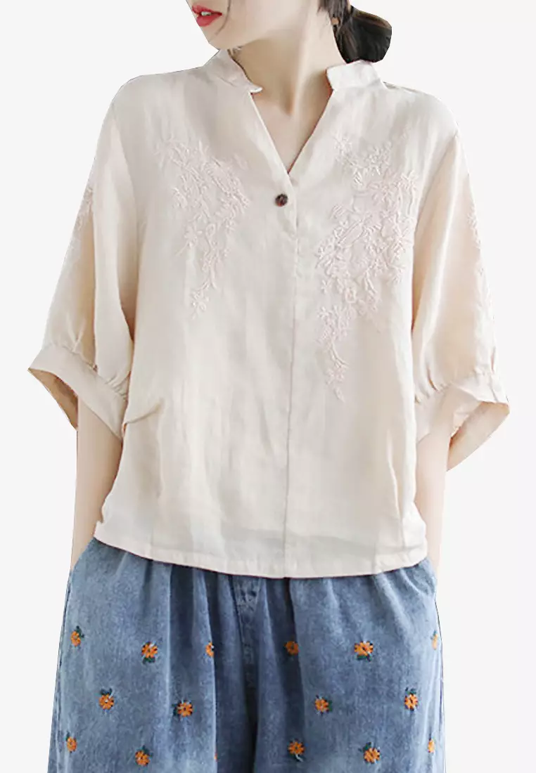 Twenty Eight Shoes VANSA Cotton Plus Size Embroidered Shirt  VCW-Bs8931