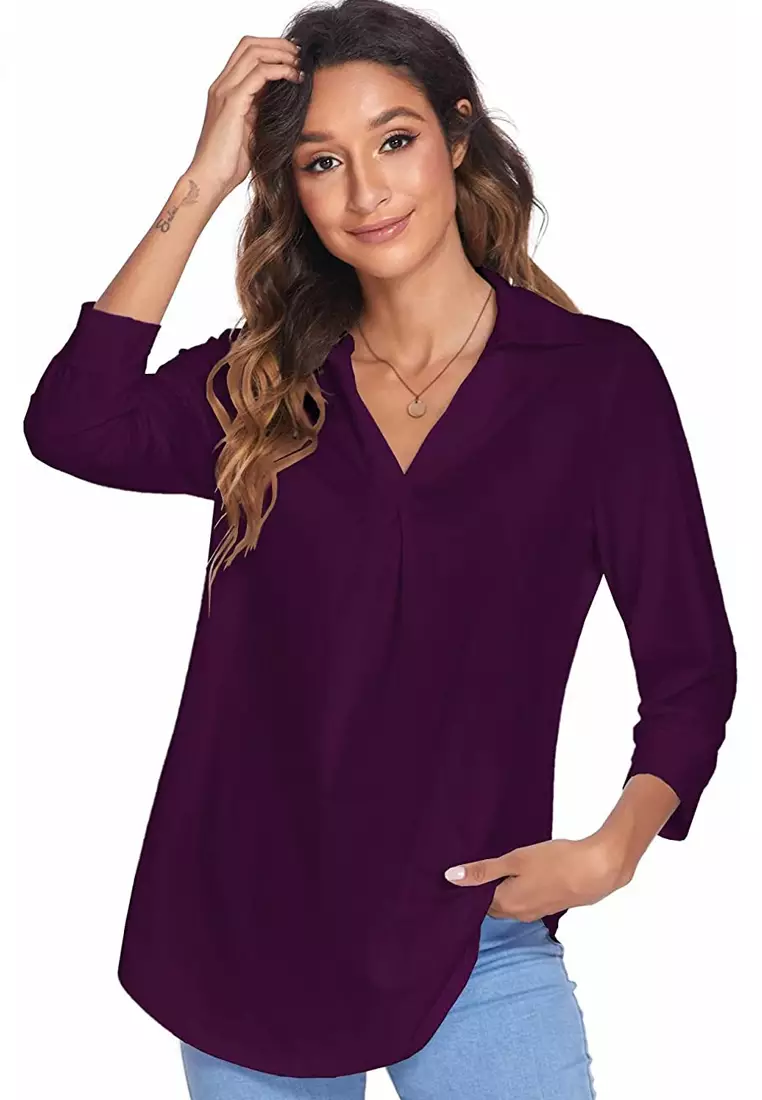 Twenty Eight Shoes VANSA Solid Color Loose V-neck Shirt VCW-Bs2022505