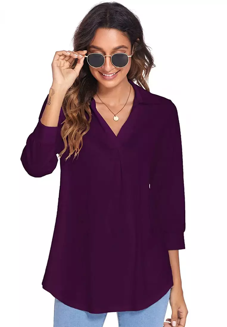 Twenty Eight Shoes VANSA Solid Color Loose V-neck Shirt VCW-Bs2022505