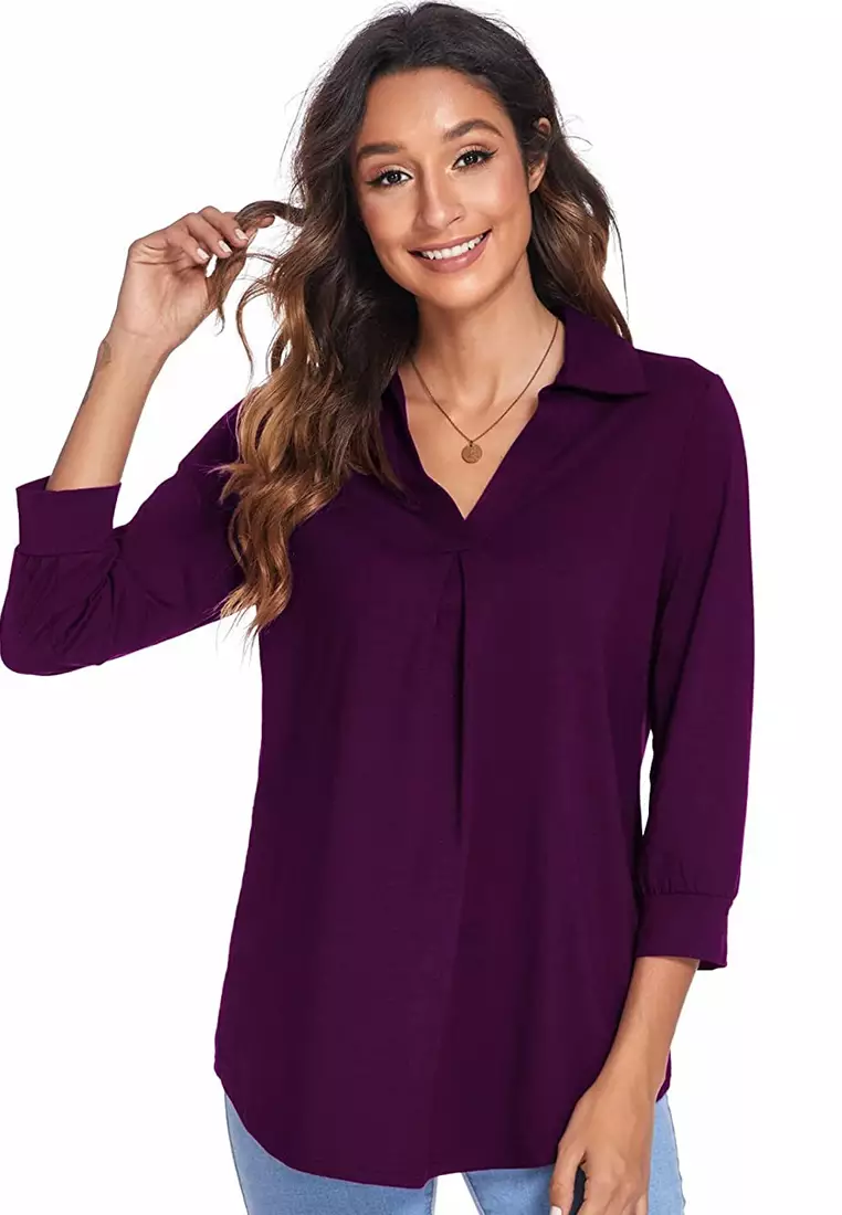 Twenty Eight Shoes VANSA Solid Color Loose V-neck Shirt VCW-Bs2022505