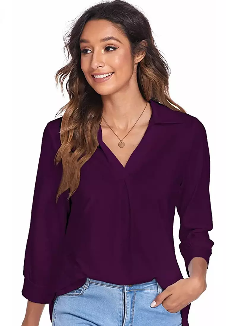 Twenty Eight Shoes VANSA Solid Color Loose V-neck Shirt VCW-Bs2022505