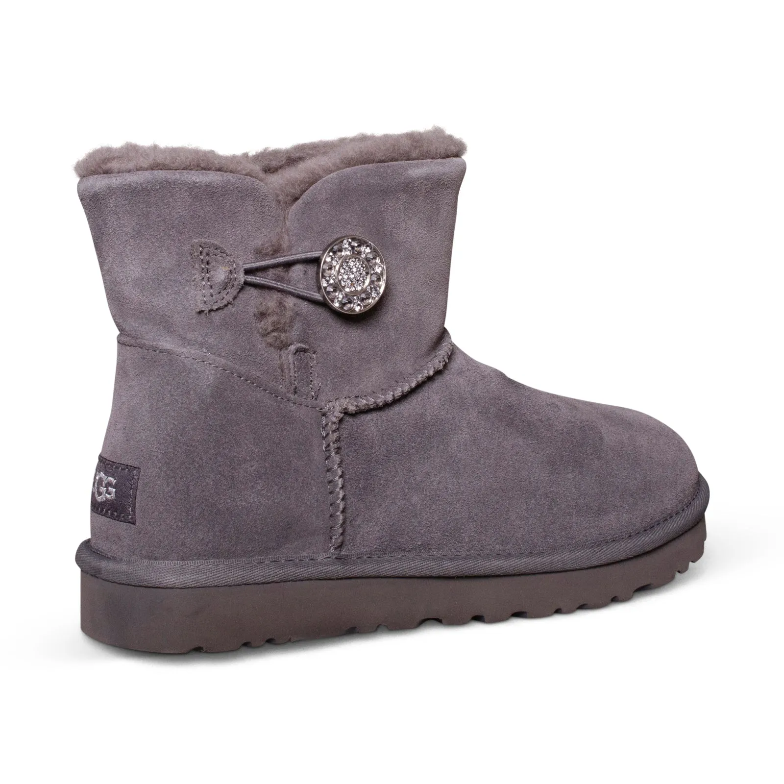 UGG Mini Bailey Button Crystals Charcoal Boots - Women's