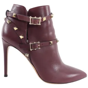 Valentino Burgundy Rock Stud High Heel Ankle Boot - 40 / 9