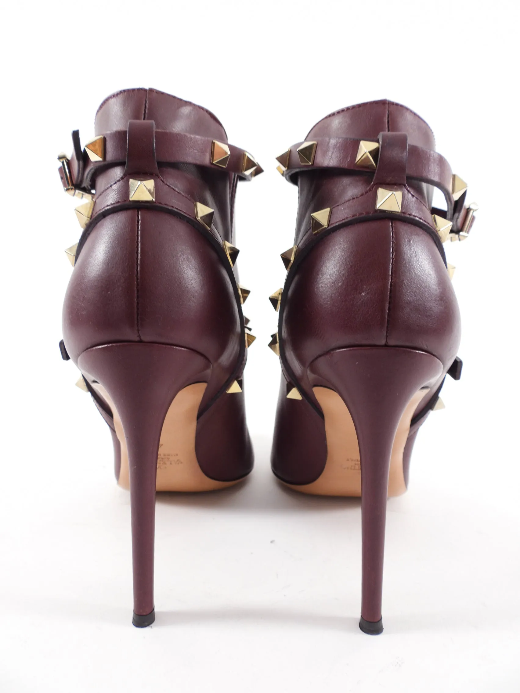 Valentino Burgundy Rock Stud High Heel Ankle Boot - 40 / 9