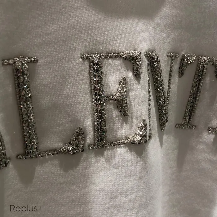 VALENTINO  |Long Sleeves Plain Cotton Glitter Logo Cropped Tops