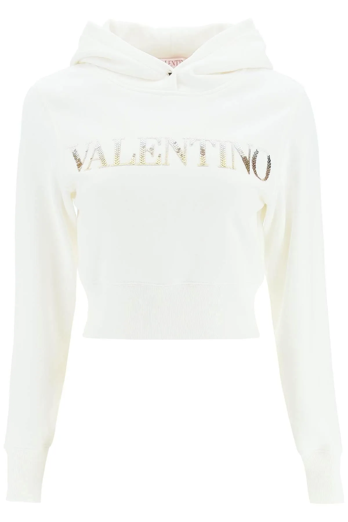 VALENTINO  |Long Sleeves Plain Cotton Logo Cropped Tops