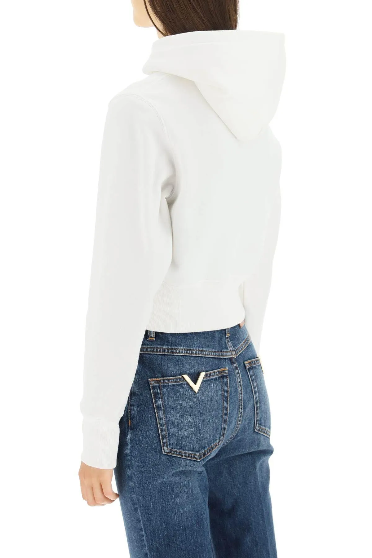 VALENTINO  |Long Sleeves Plain Cotton Logo Cropped Tops