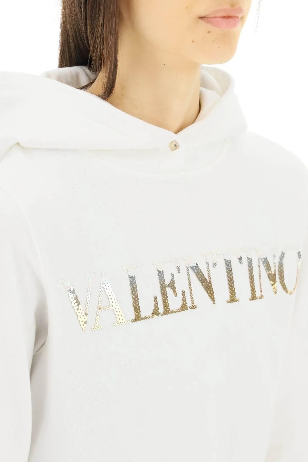 VALENTINO  |Long Sleeves Plain Cotton Logo Cropped Tops