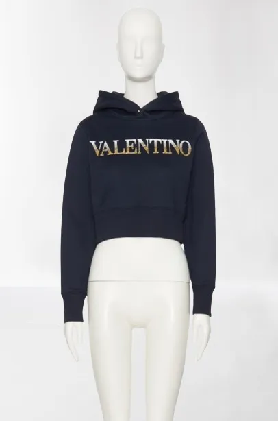 VALENTINO  |Long Sleeves Plain Cotton Logo Cropped Tops