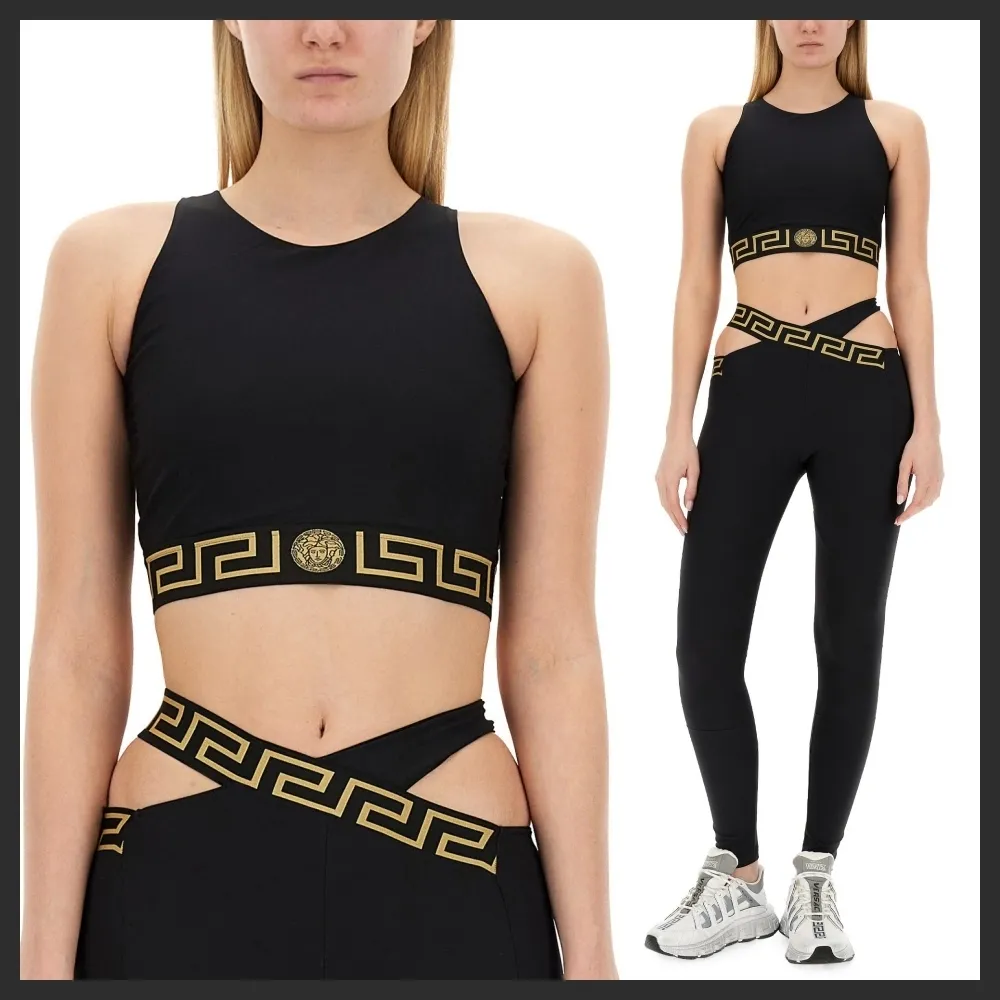 VERSACE  |Crew Neck Nylon Cropped Tops Tanks & Camisoles