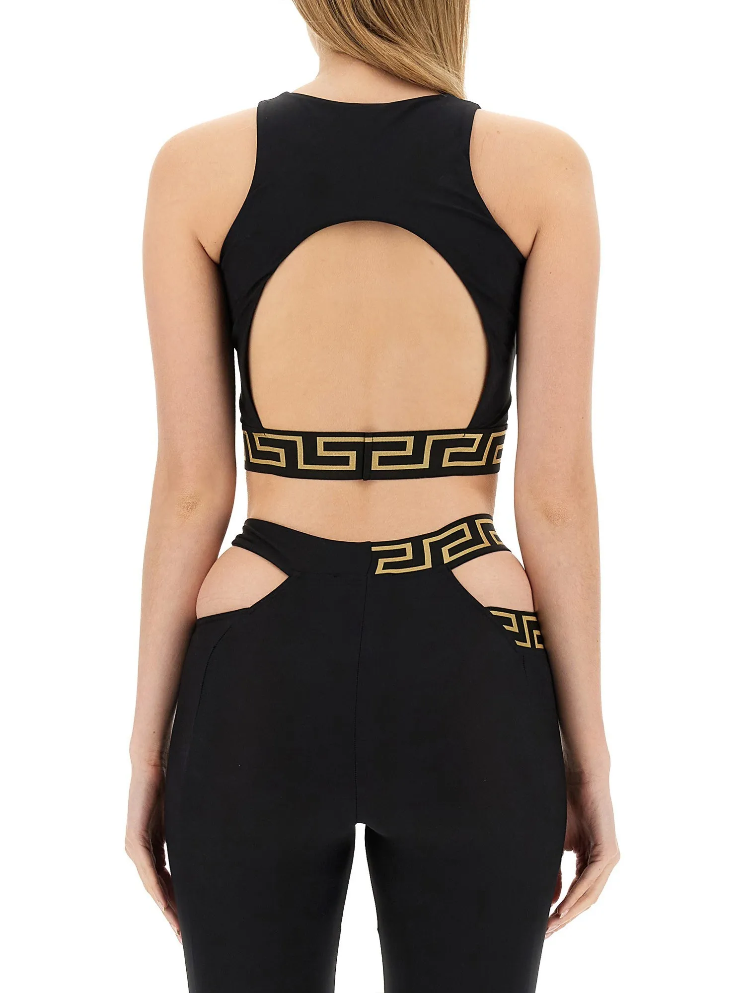 VERSACE  |Crew Neck Nylon Cropped Tops Tanks & Camisoles