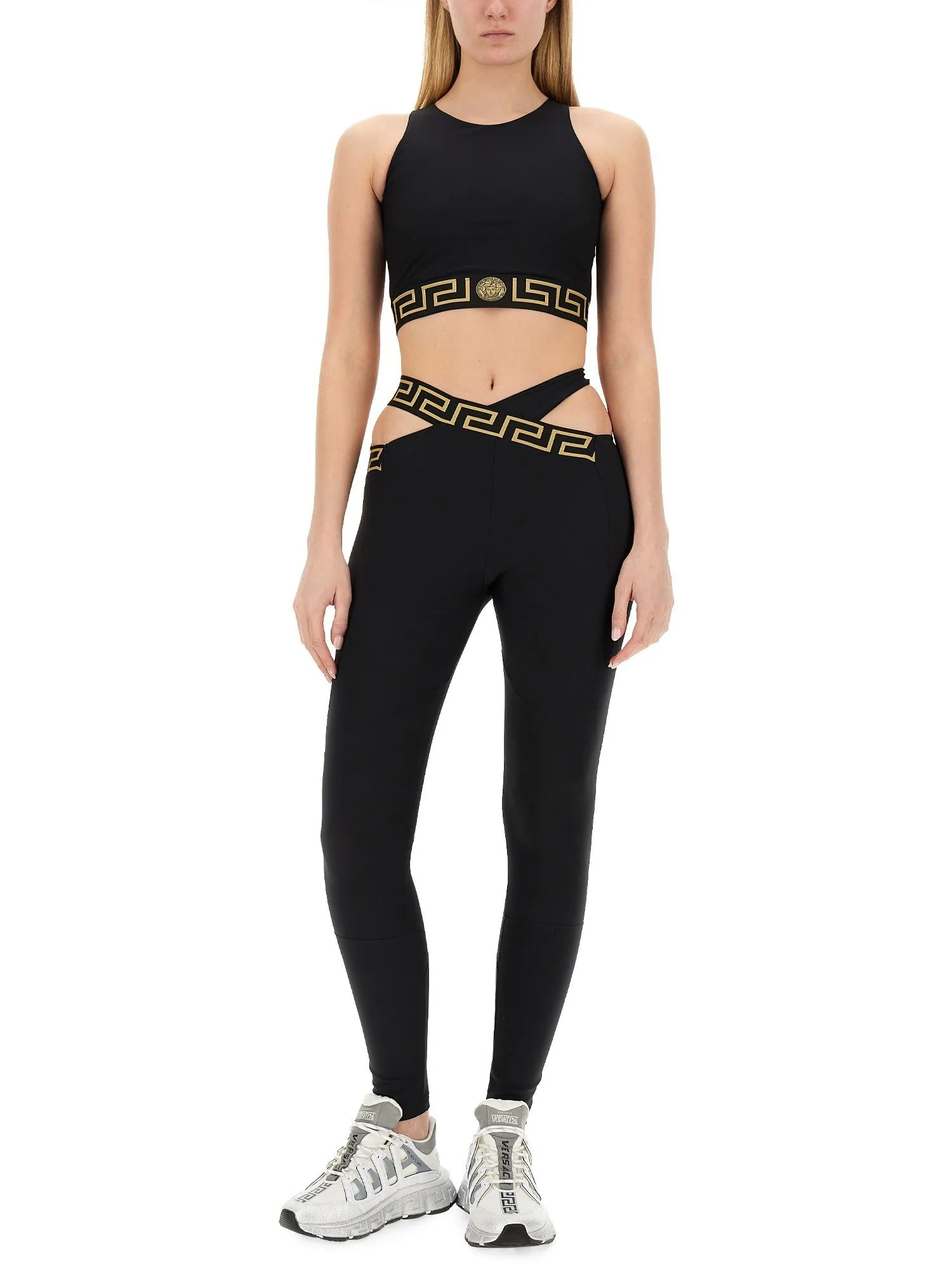 VERSACE  |Crew Neck Nylon Cropped Tops Tanks & Camisoles