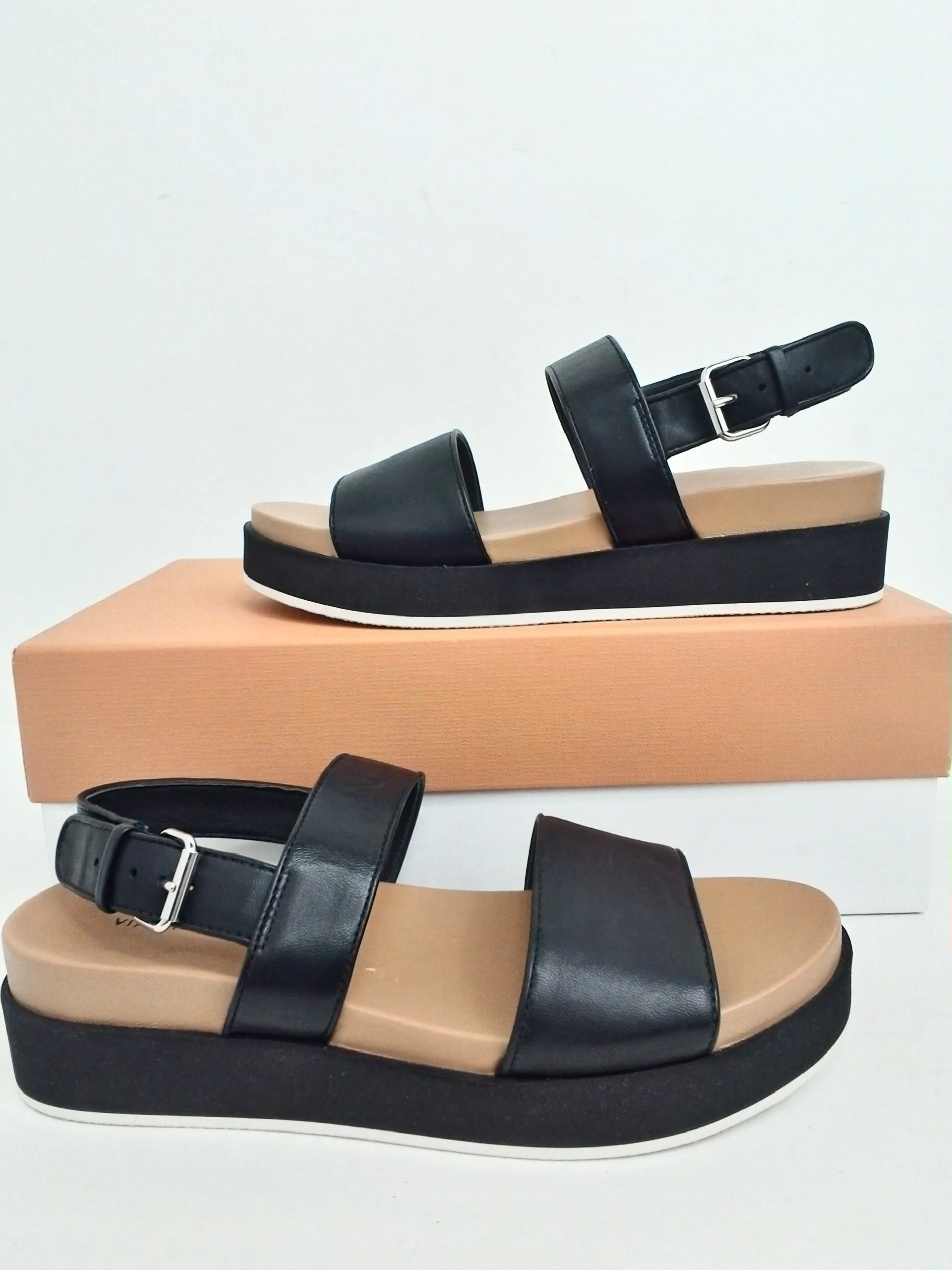 Via Spiga Women's Davi Black Leather Sandals Size 6, 7, 7.5 & 8.5 M