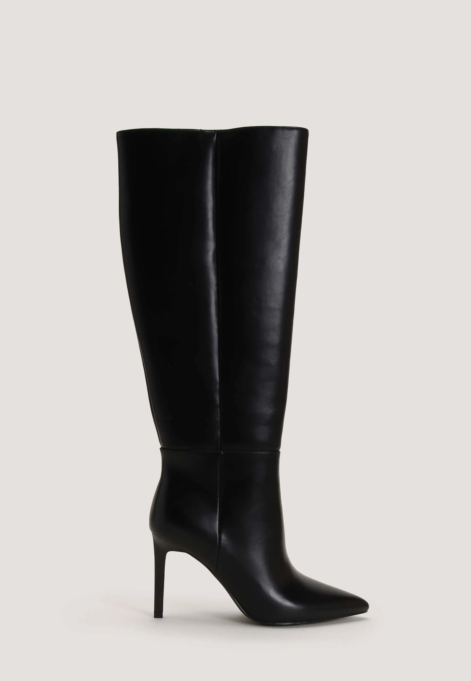 Womens Black Plain Stiletto Knee High Boot