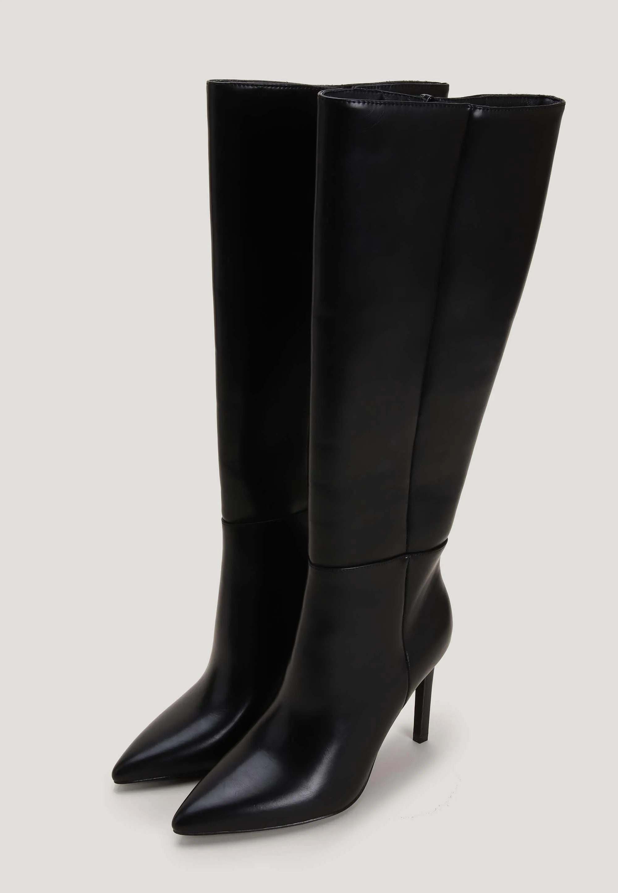 Womens Black Plain Stiletto Knee High Boot