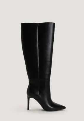 Womens Black Plain Stiletto Knee High Boot