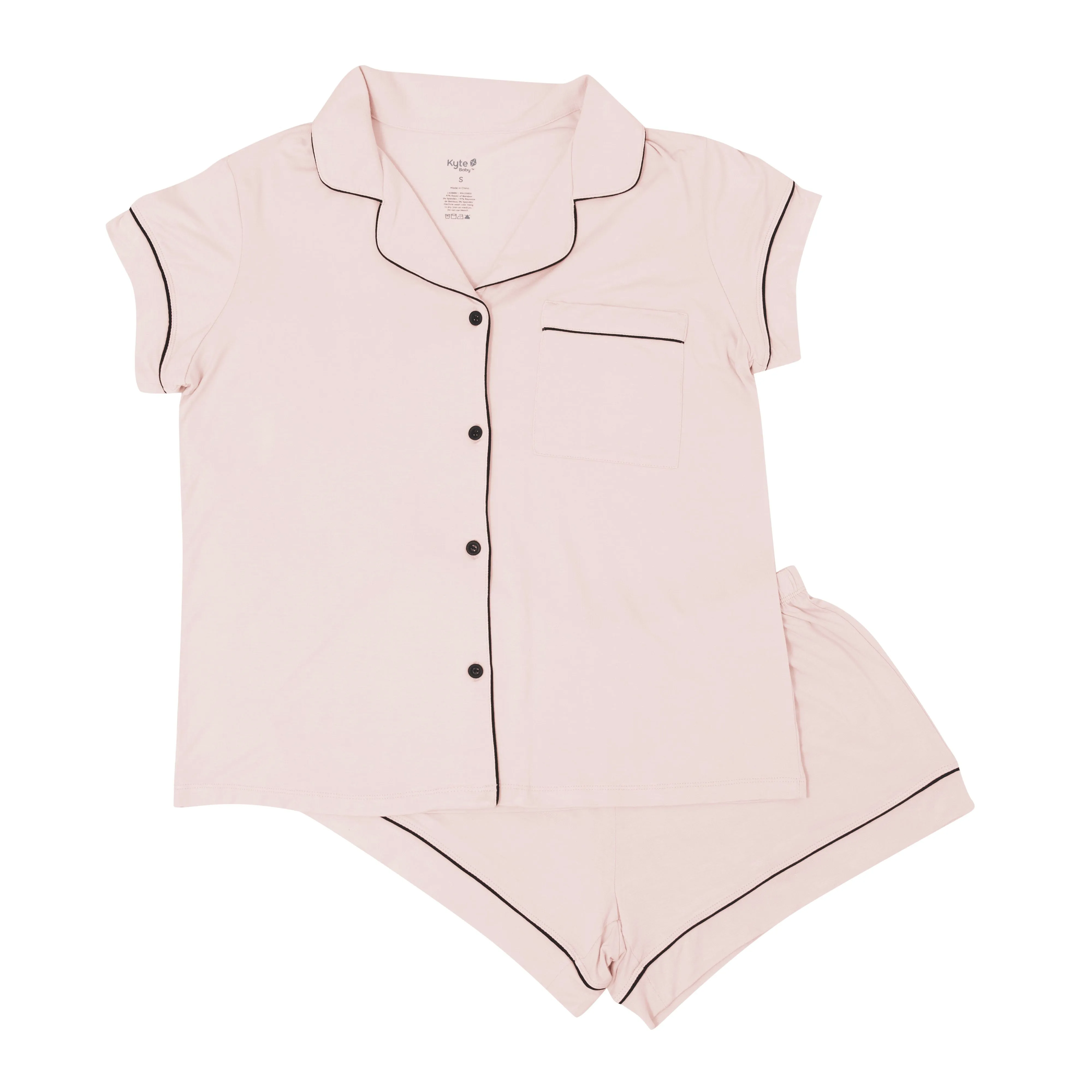 Women’s Short Sleeve Pajama Set in Blush with Midnight Trim