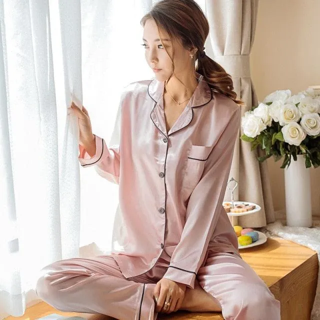 Womens Silk Satin Pajamas Pyjamas Set Sleepwear Pijama Pajamas Suit