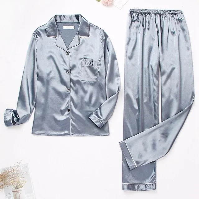 Womens Silk Satin Pajamas Pyjamas Set Sleepwear Pijama Pajamas Suit