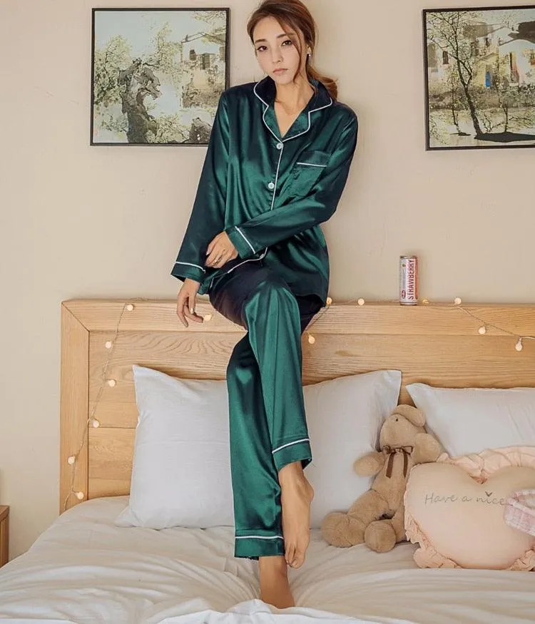 Womens Silk Satin Pajamas Pyjamas Set Sleepwear Pijama Pajamas Suit