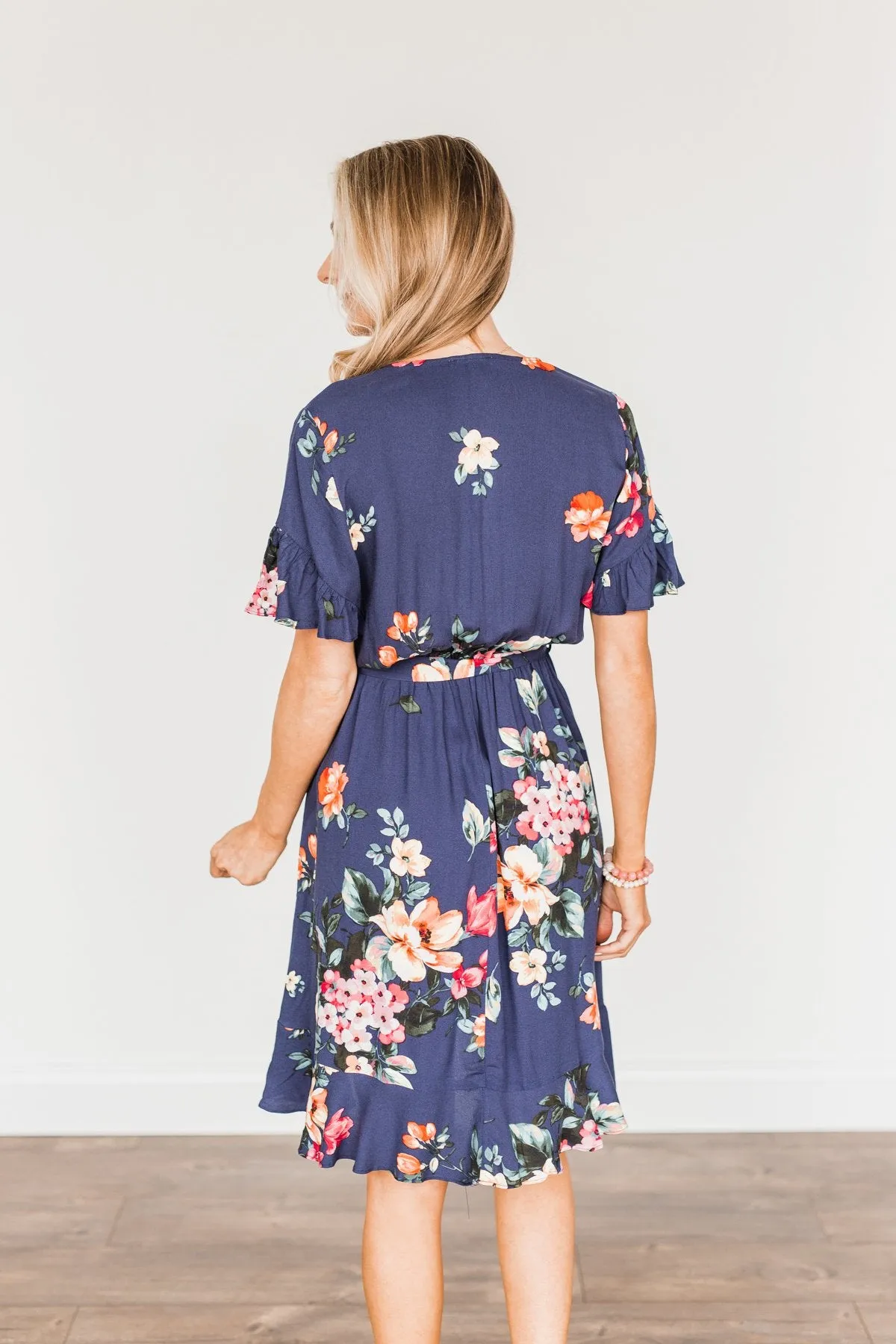 You're My Treasure Floral Wrap Dress- Navy