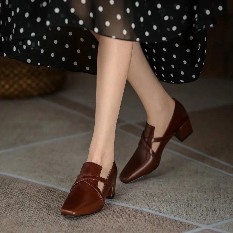 ZCS417 Women's French Pumps with Square Thick Heel - Casual Shoes