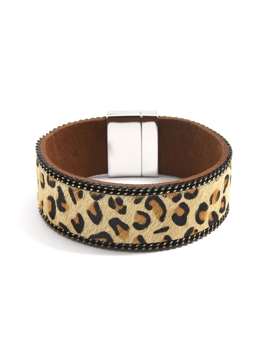 ZENZII B1359-LEO-TAN LEOPARD COWHIDE BRACELET - B1359-LEO-TAN-ZENZII